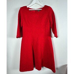 Taylor Women’s Red Embossed Floral A-Line Dress Size 12 Round Neck 3/4 Sleeve